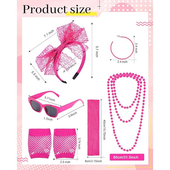 80s Accessories Set Women Retro Party Costume Jewelry Fishnet Gloves - Picture 3 of 6